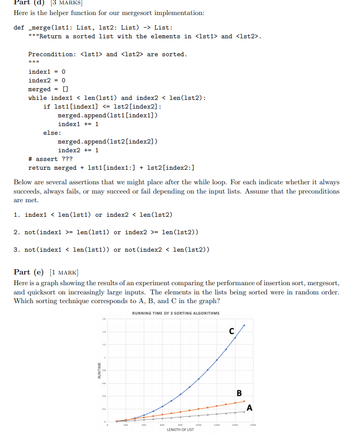 Solved Part (d) 3 MARKS] Here is the helper function for our | Chegg.com