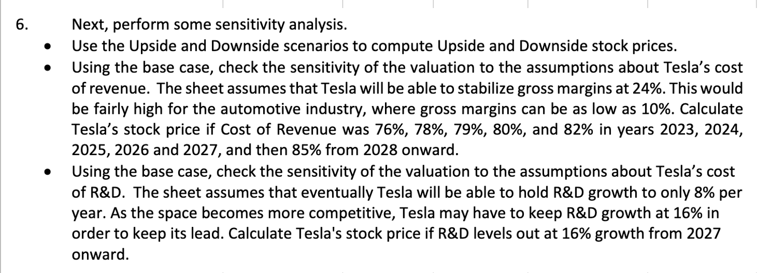 Solved Tesla Valuation Model assumptions based on anaylst | Chegg.com
