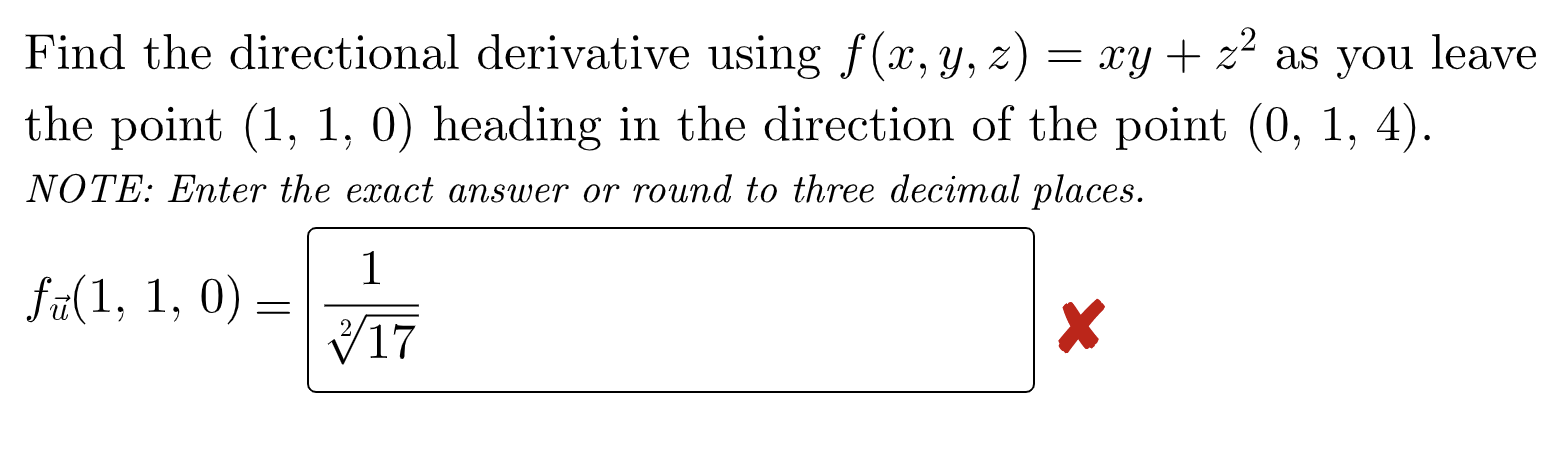 Solved Find The Directional Derivative Using F X Y Z Xy Z2