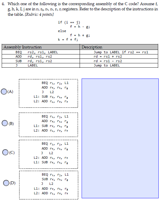 Solved 4 Which One Of The Following Is The Corresponding Chegg Com