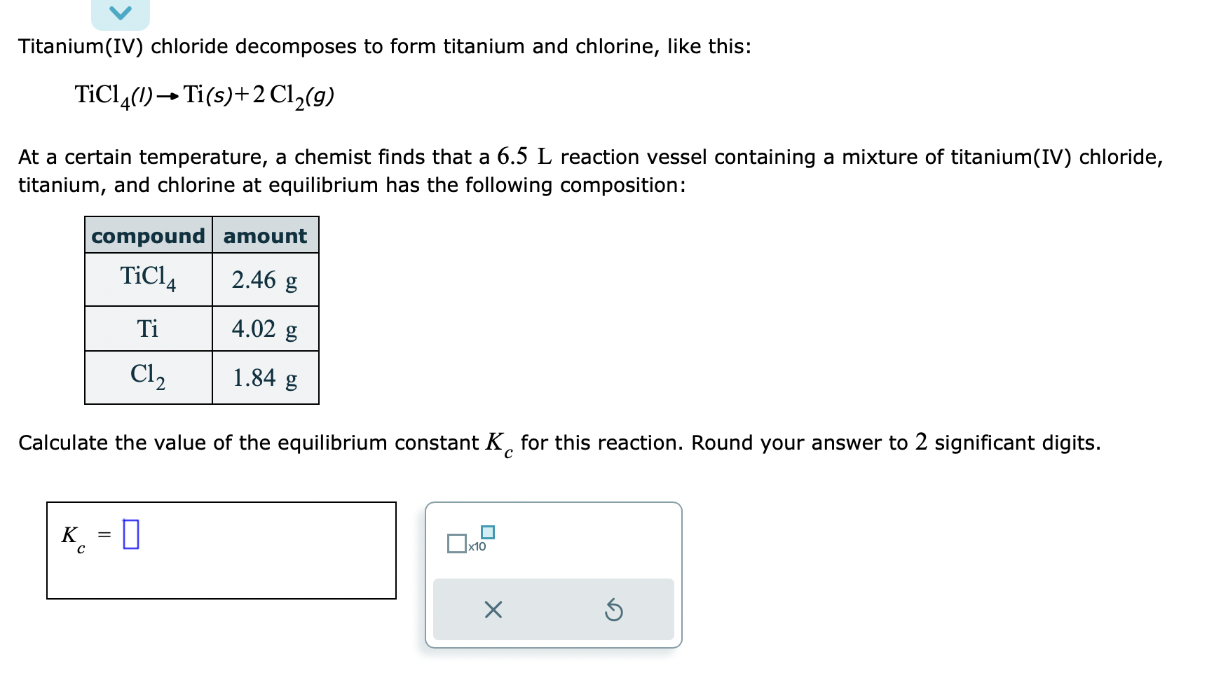 Solved Titanium(IV) chloride to form titanium and