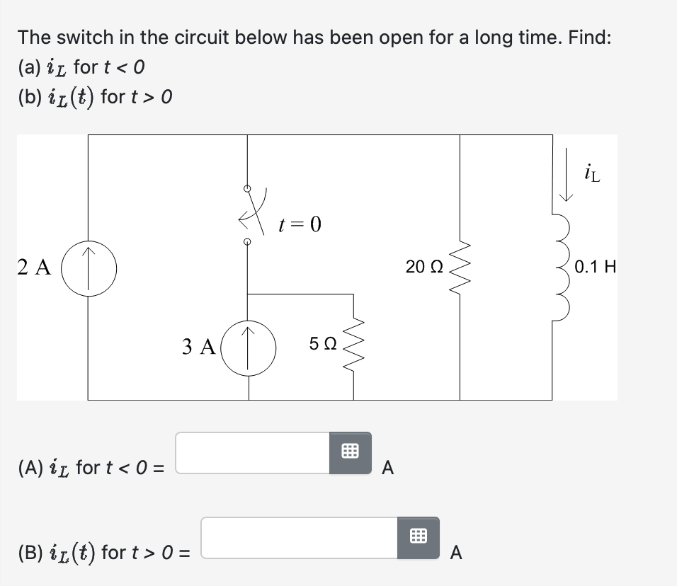 Solved The switch in the circuit below has been open for a | Chegg.com