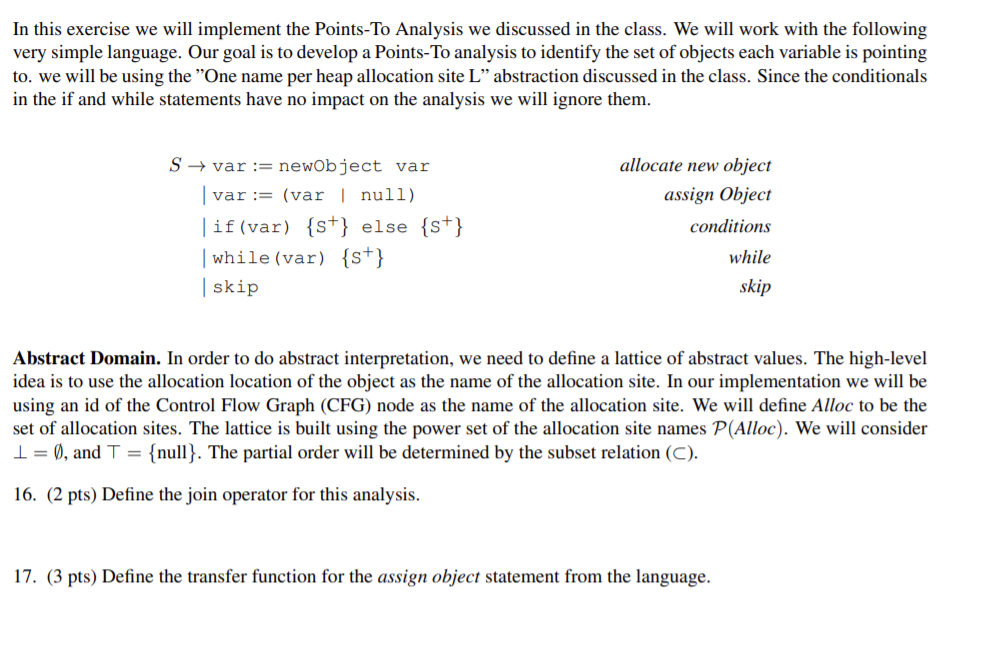 In this exercise we will implement the Points-To | Chegg.com
