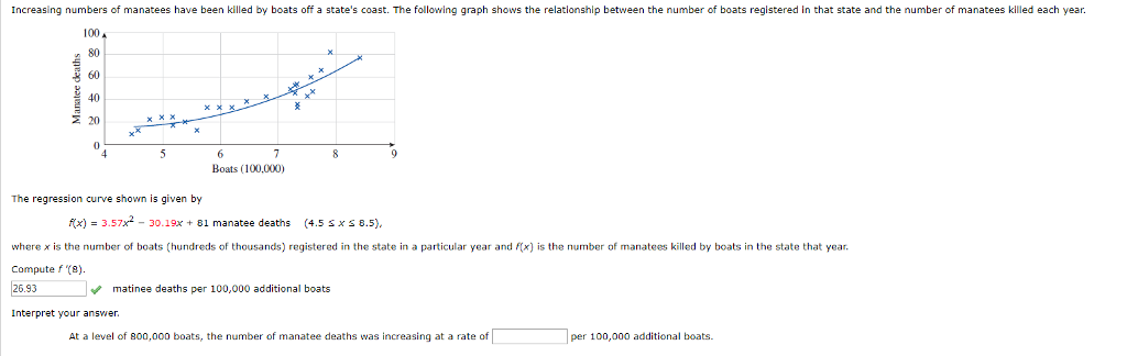 Solved Increasing numbers of manatees have been killed by | Chegg.com