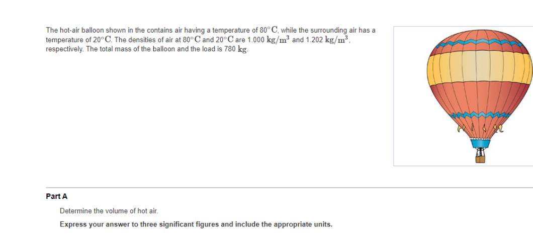 Solved The Hot Air Balloon Shown In The Contains Air Having | Chegg.com