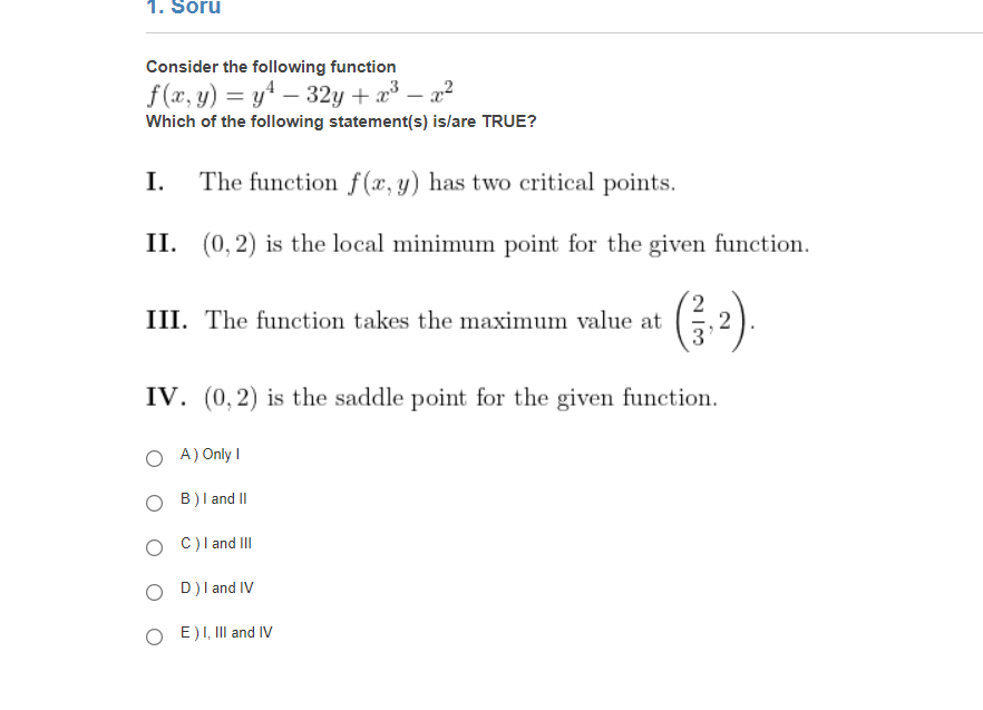 Solved Consider The Following Function F X Y Y4−32y X3−x2