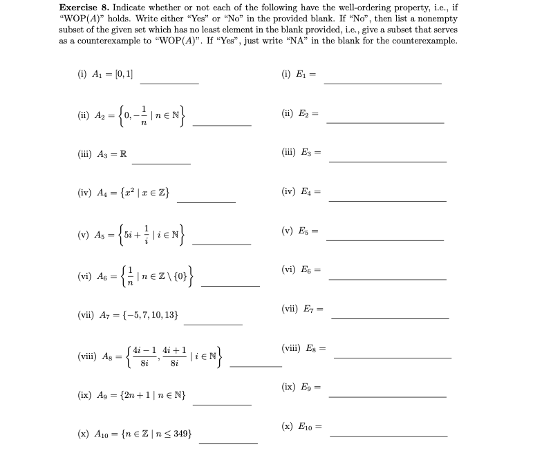 Solved Exercise 8. Indicate whether or not each of the | Chegg.com