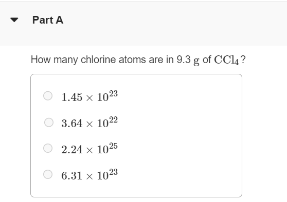 Solved How many chlorine atoms are in \\( 9.3 \\mathrm{~g} | Chegg.com