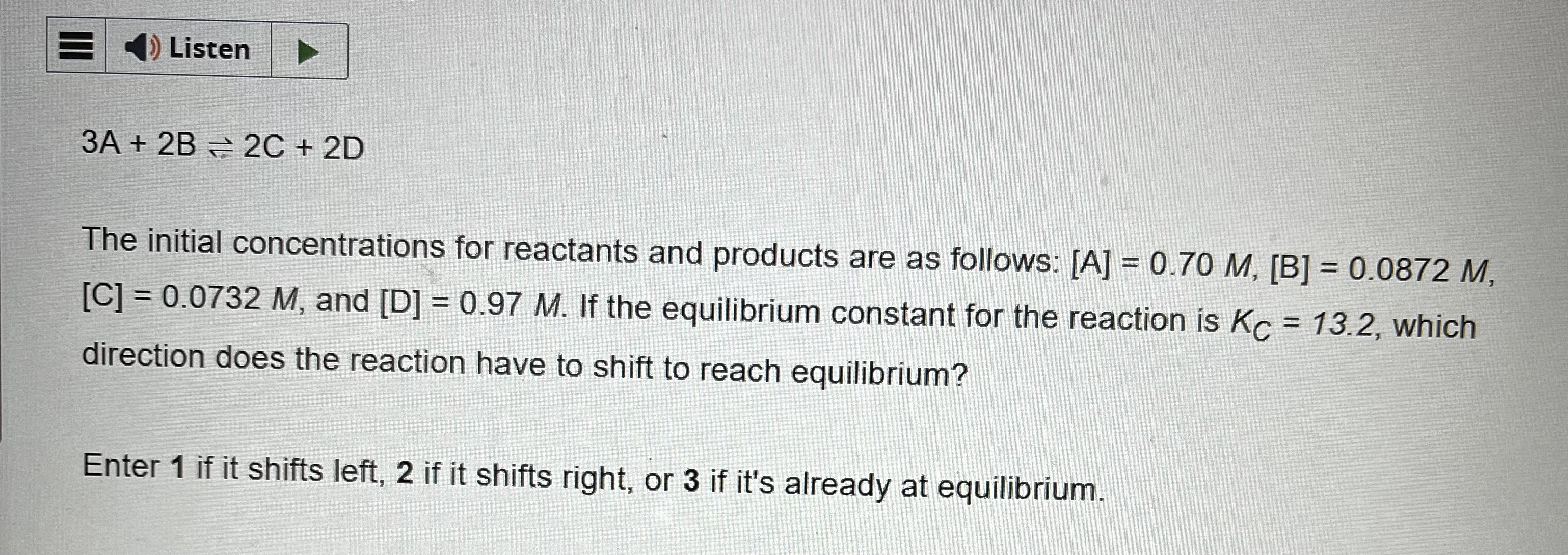 Solved 3A+2B⇌2C+2D The initial concentrations for reactants | Chegg.com