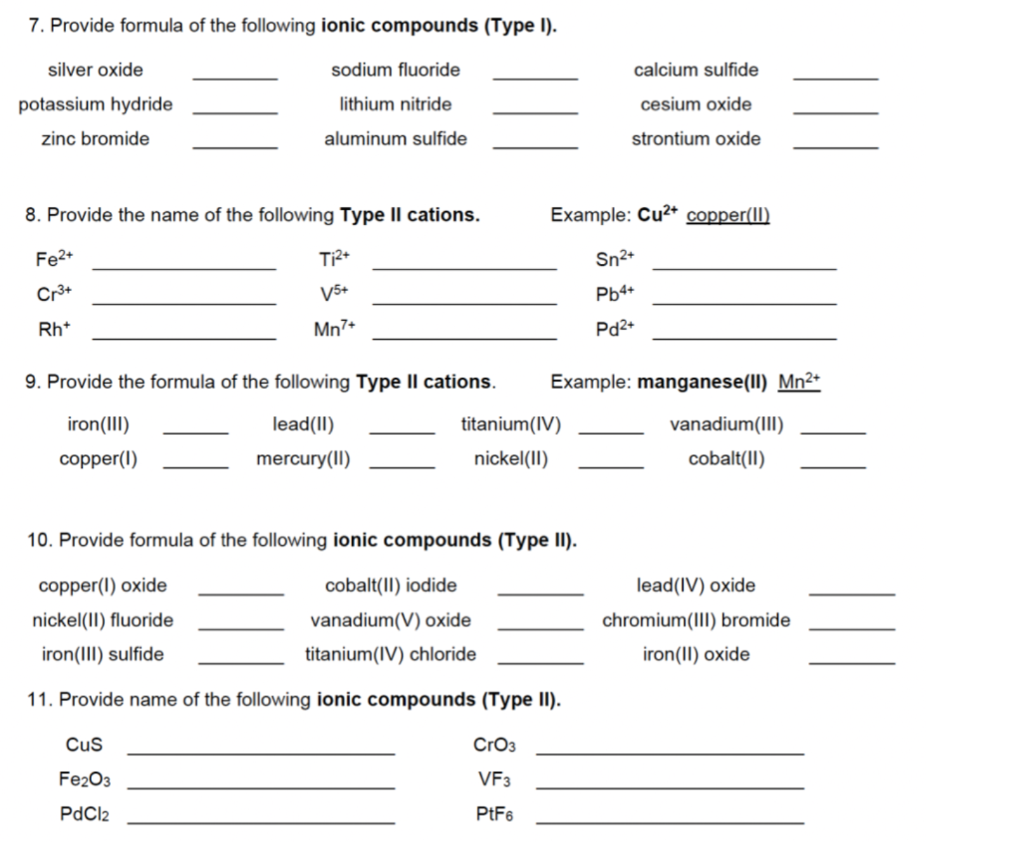 Solved 7. Provide formula of the following ionic compounds | Chegg.com