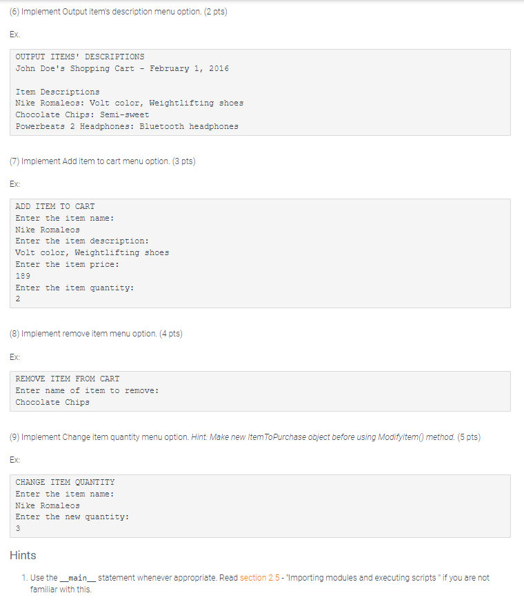 Solved 7.17 LAB: Online shopping cart - Part 2 Instructor | Chegg.com