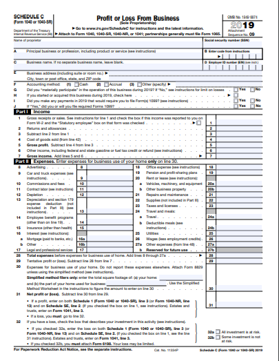 2019 schedule c tax form example