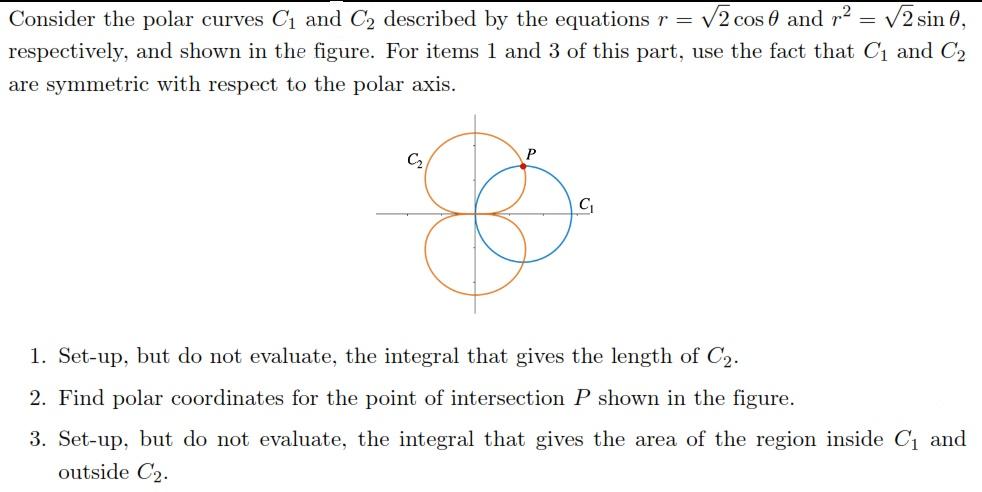 Solved Consider the polar curves C and C2 described by the | Chegg.com