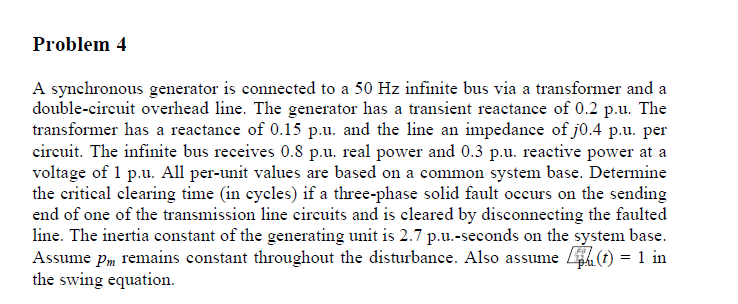 Solved Problem 4 A synchronous generator is connected to a | Chegg.com