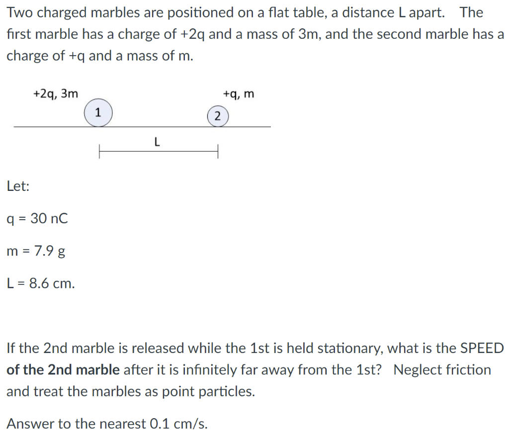 Solved Two Charged Marbles Are Positioned On A Flat Table A Chegg Com