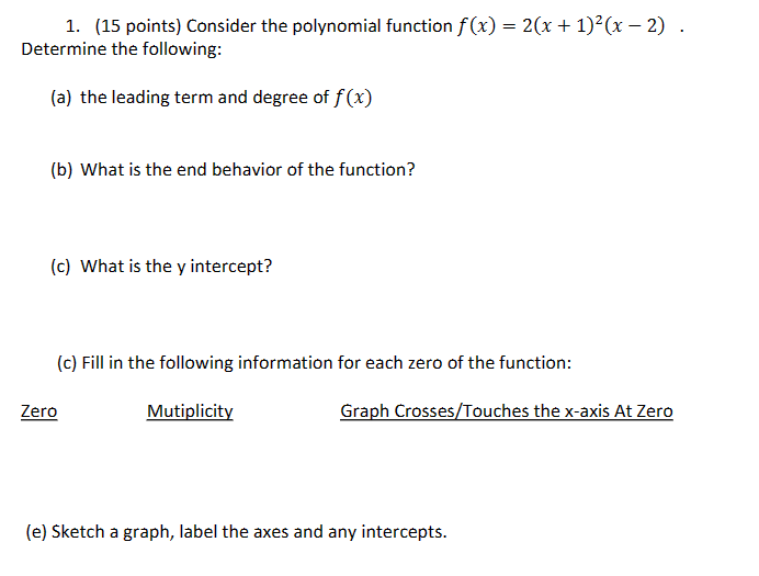 Solved (15 points) Consider the polynomial function | Chegg.com