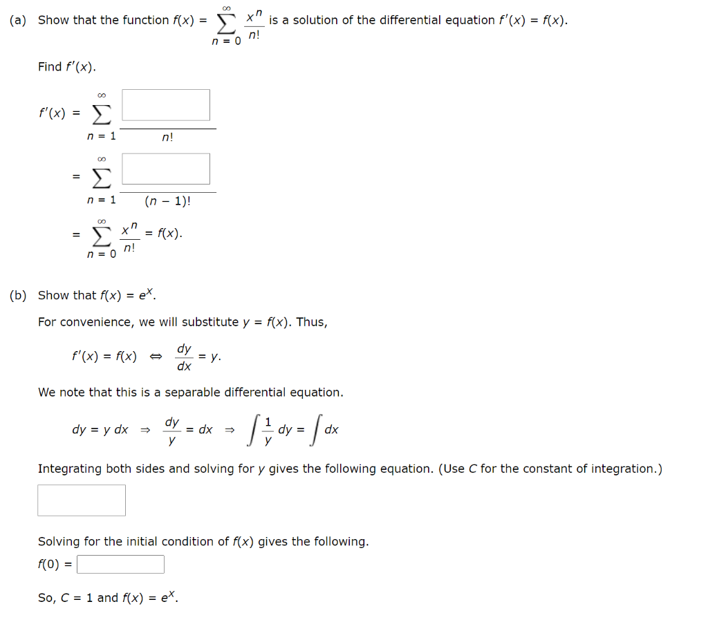 Solved n (a) Show that the function f(x) = Σ is a solution | Chegg.com