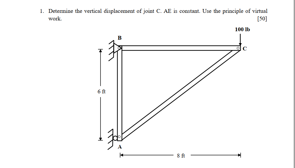Solved 1. Determine the vertical displacement of joint C. AE | Chegg.com