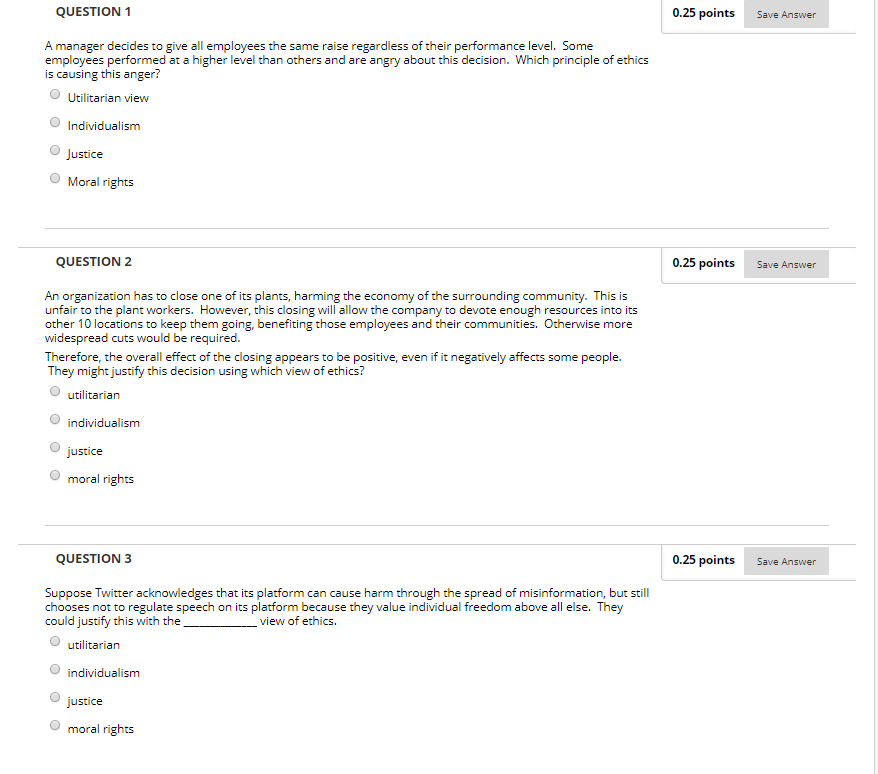 Solved QUESTION 1 0.25 points Save Answer A manager decides | Chegg.com