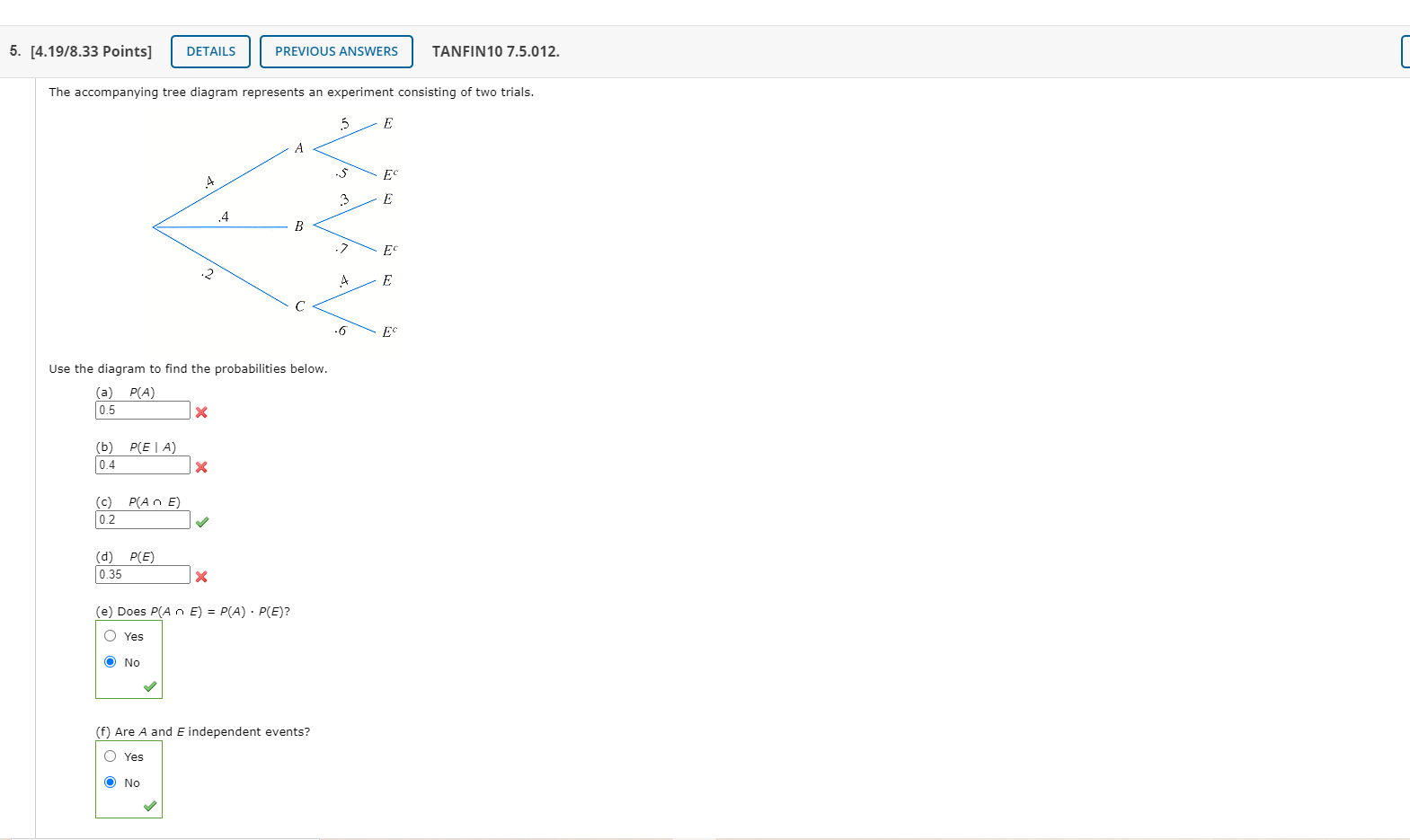Solved 5. [4.19/8.33 Points) DETAILS PREVIOUS ANSWERS | Chegg.com