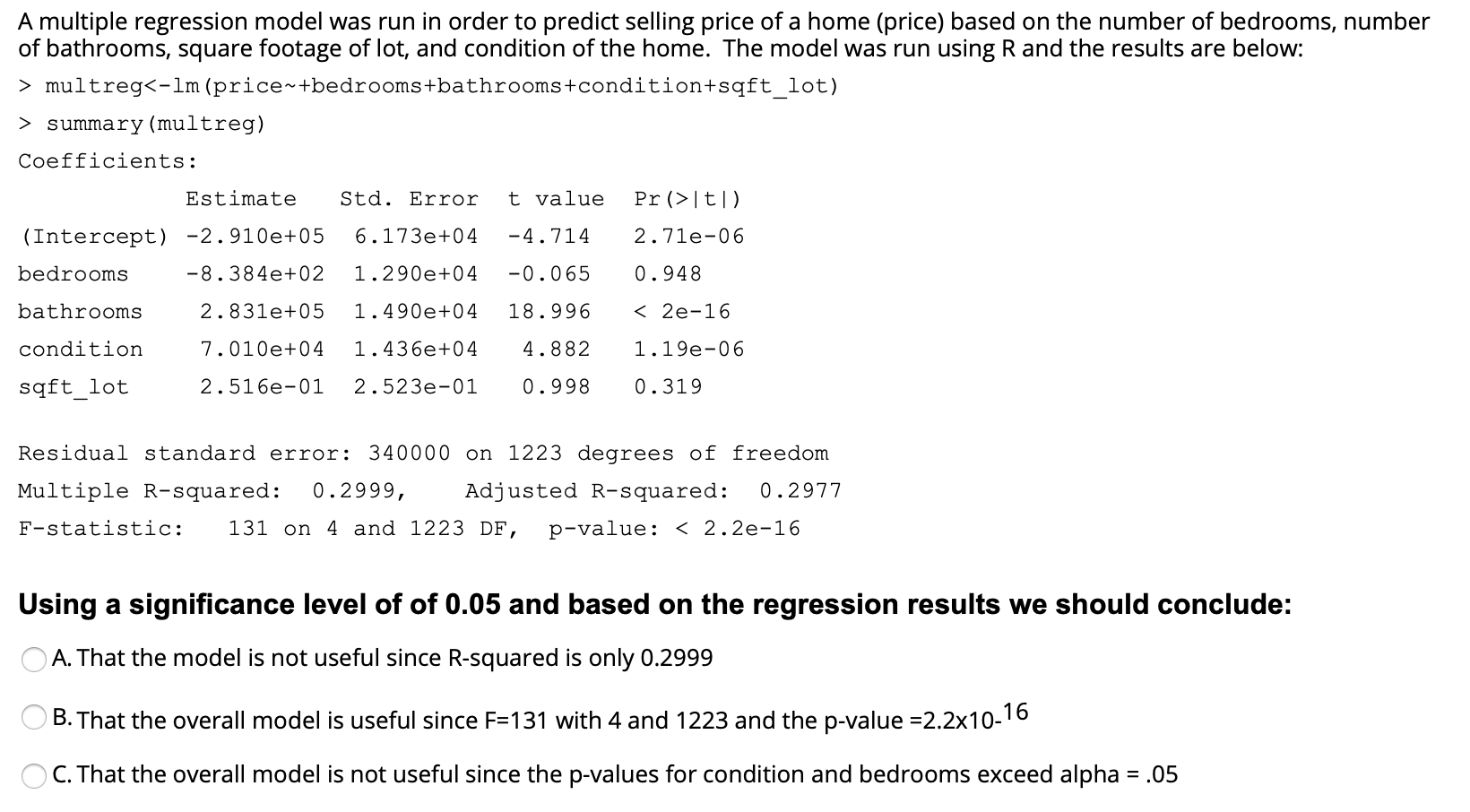 Solved A multiple regression model was run in order to | Chegg.com