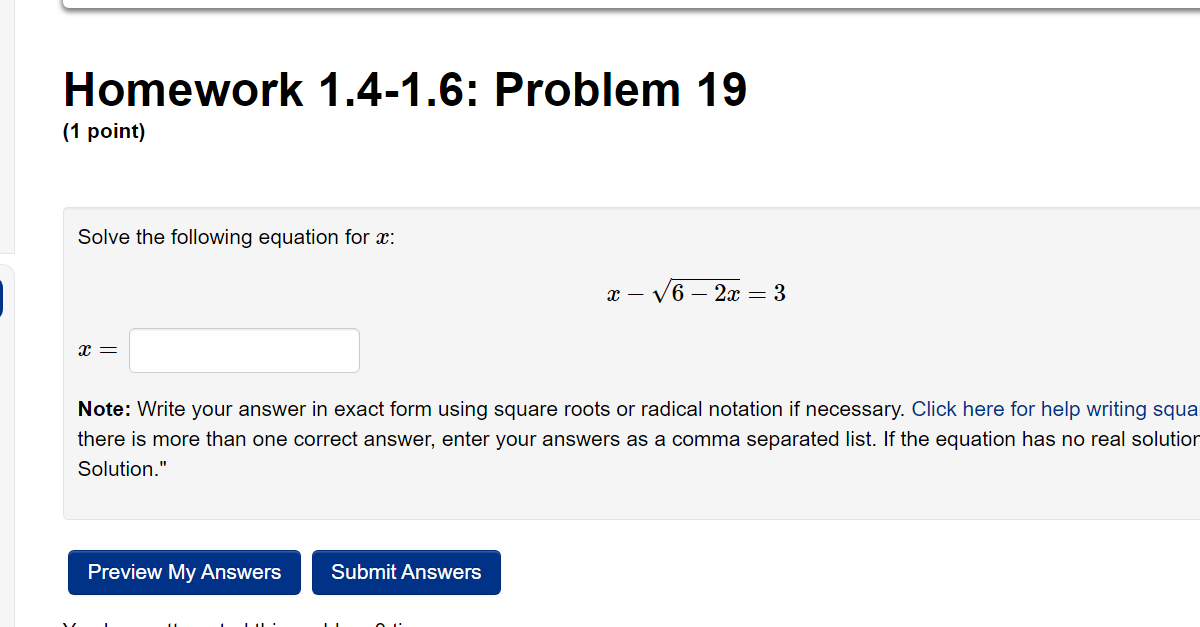 Solved Homework 1.4-1.6: Problem 16 (1 point) The equation | Chegg.com
