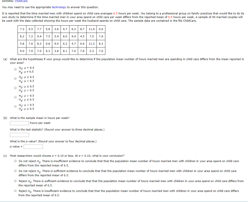 Solved DATAfile: ChildCare You may need to use the | Chegg.com
