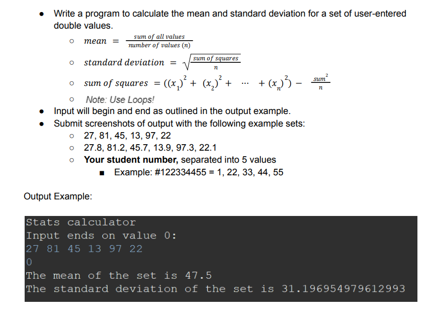Solved Write a javaWrite a program to calculate the mean and | Chegg.com