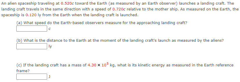 Solved N Alien Spaceship Traveling At 0.520c Toward The | Chegg.com