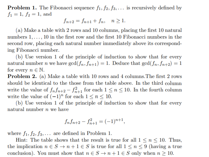Solved Problem 1. The Fibonacci sequence f1, 82, f3, ... is | Chegg.com