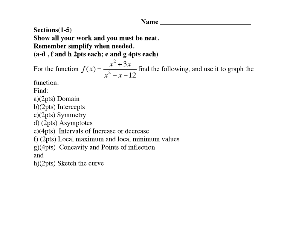 Solved Name Sections(1-5) Show all your work and you must be | Chegg.com