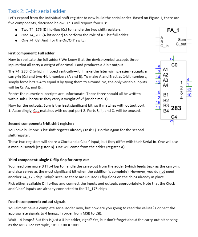 Solved CSC 120− Lesson 12 Lab Topics: Serial Adder (shift | Chegg.com