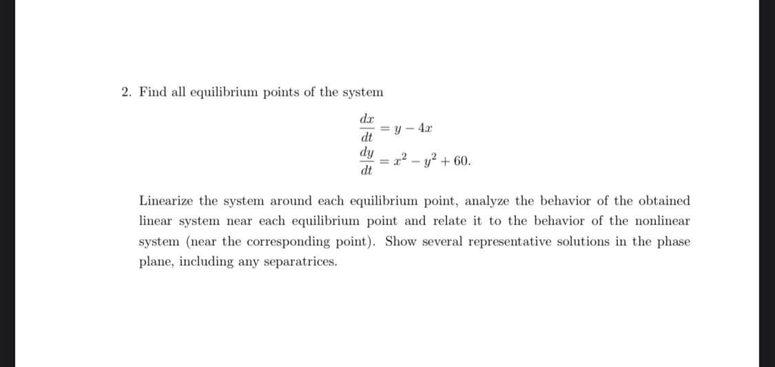 2. Find all equilibrium points of the system | Chegg.com