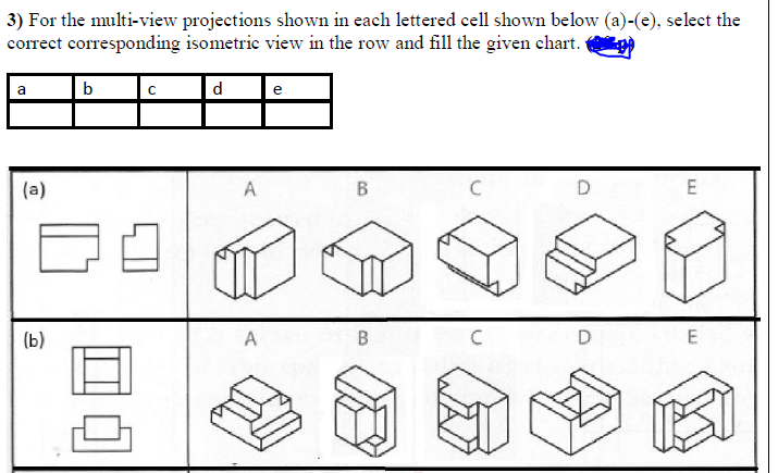 Solved 3) For the multi-view projections shown in each | Chegg.com