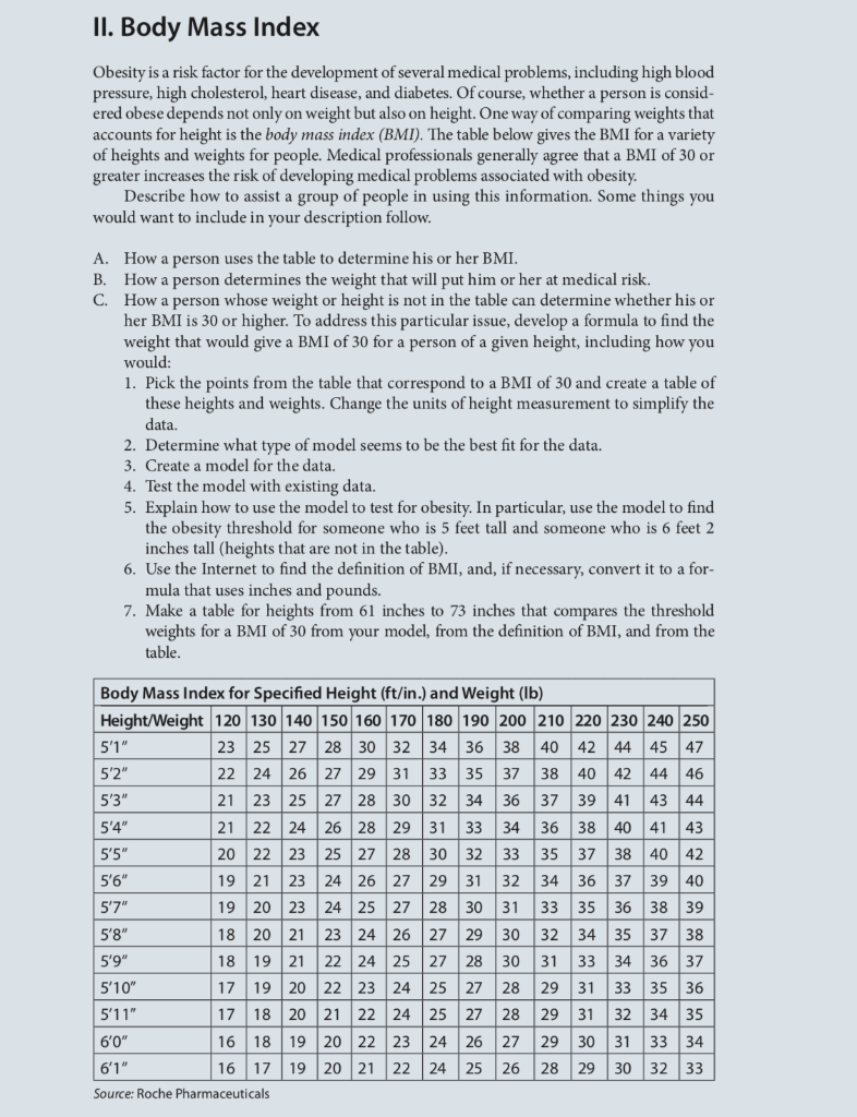 Solved II. Body Mass Index Obesity is a risk factor for the