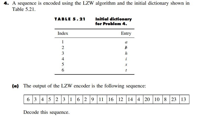 solved-4-a-sequence-is-encoded-using-the-lzw-algorithm-and-chegg