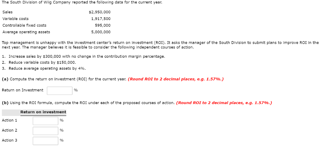 Solved The South Division Of Wiig Company Reported The Chegg Com