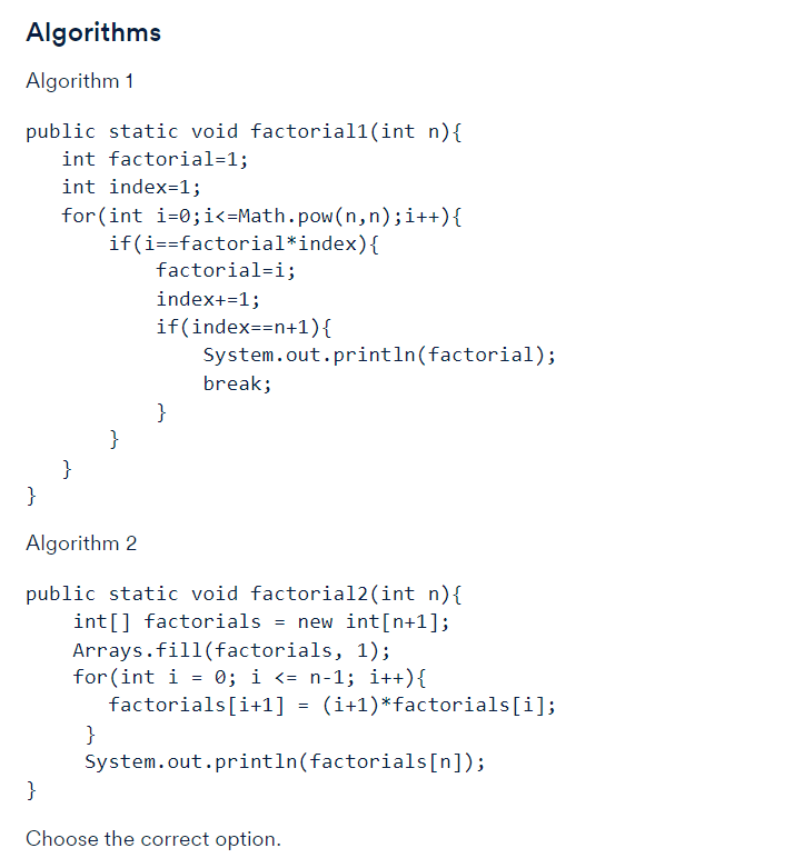 Solved Algorithms Algorithm 1 public static void | Chegg.com