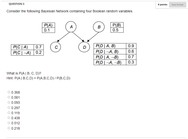 Solved Consider The Following Bayesian Network Containing | Chegg.com