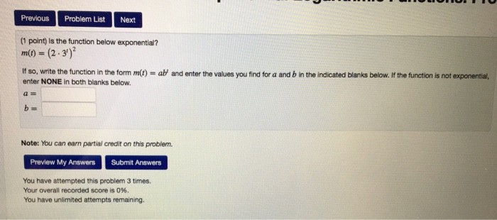 Solved Previous Problem List Next (1 point) Find a possible | Chegg.com