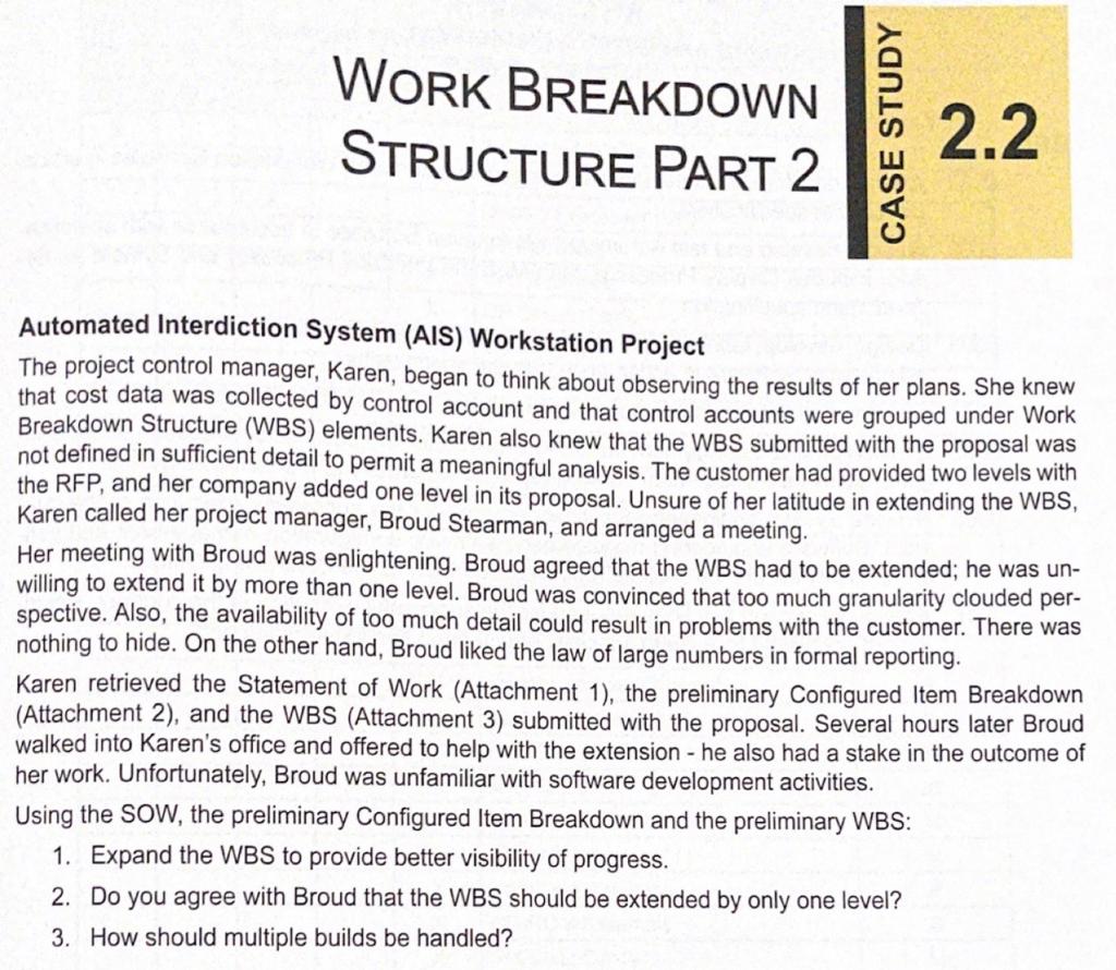WORK BREAKDOWN STRUCTURE PART 2 CASE STUDY 2.2 | Chegg.com