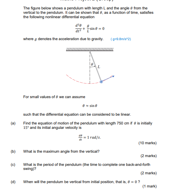Solved The figure below shows a pendulum with length L and | Chegg.com