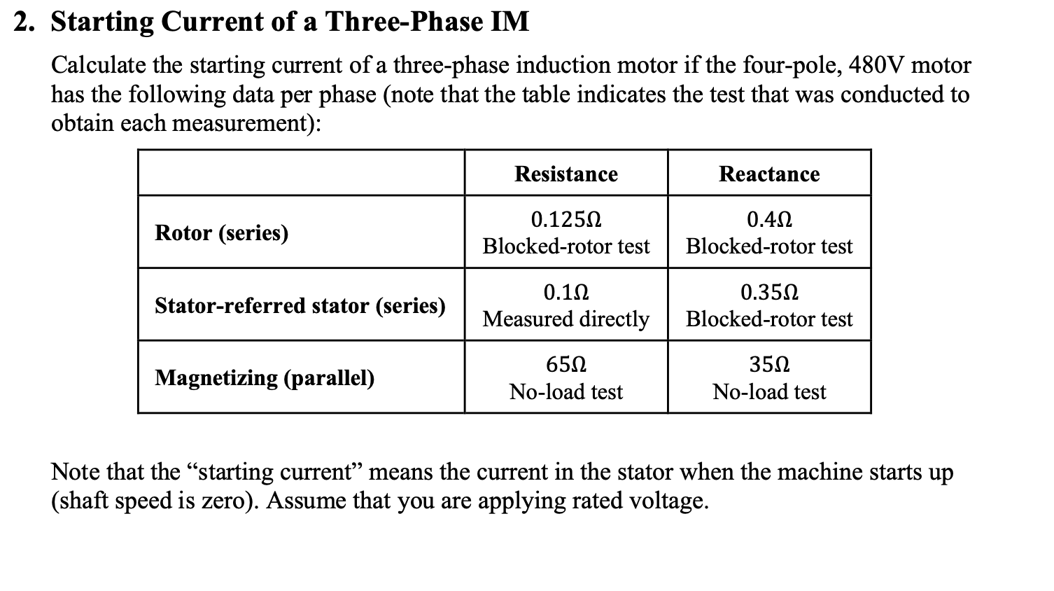 Solved 2. Starting Current of a Three-Phase IM Calculate the | Chegg.com
