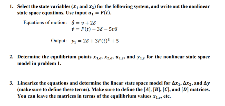 Solved 1. Select The State Variables (X1 And X2) For The | Chegg.com