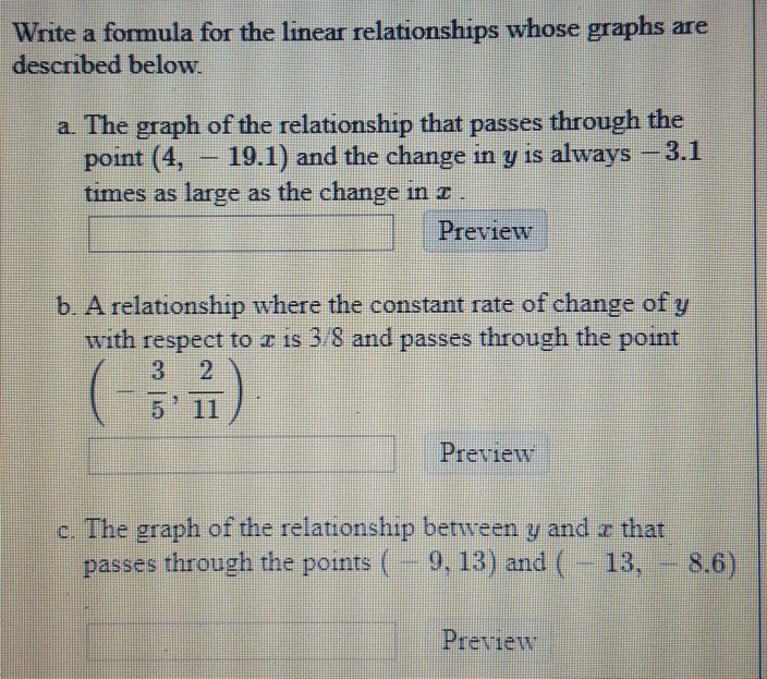 Solved Write a formula for the linear relationships whose | Chegg.com