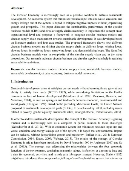 Solved Abstract The Circular Economy is increasingly seen as | Chegg.com