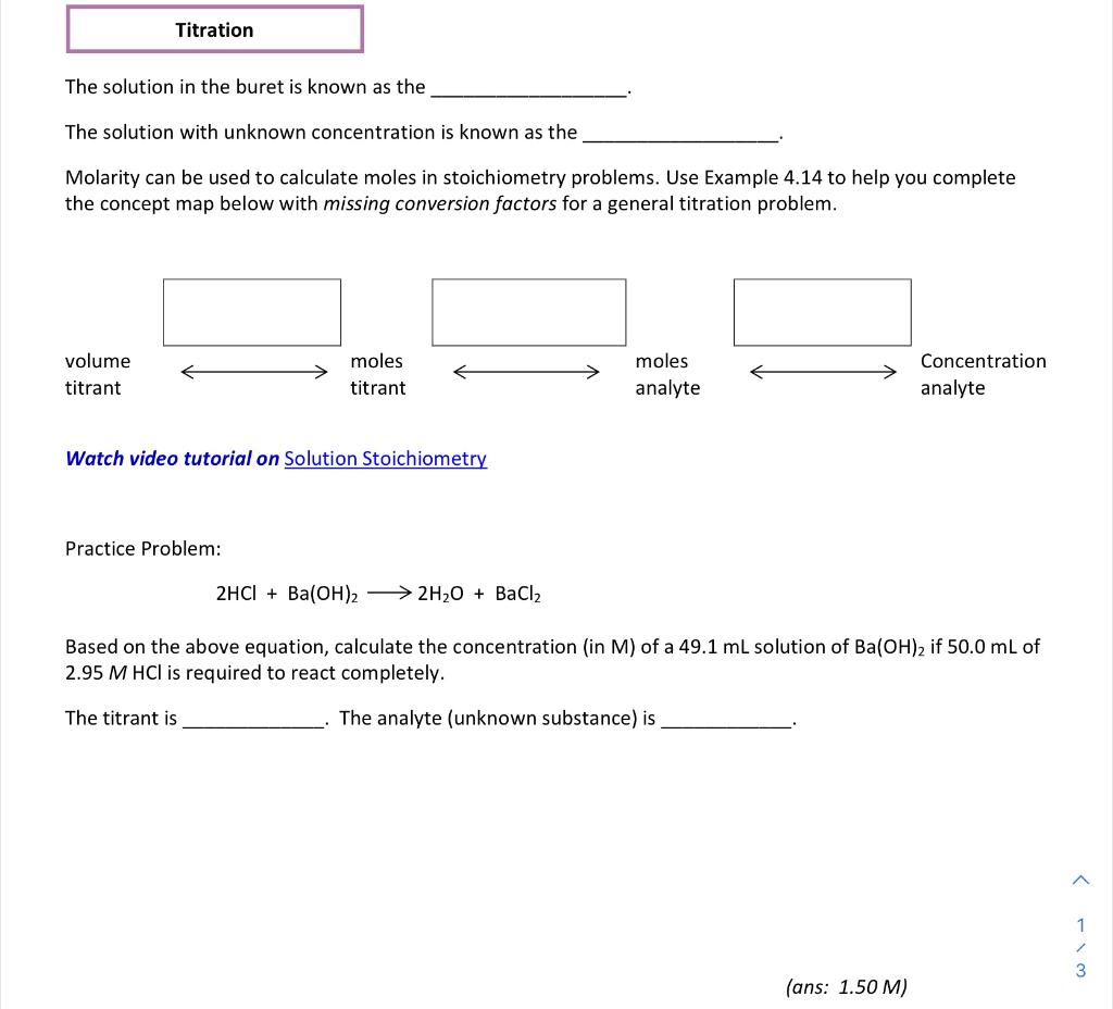 Solved Titration The solution in the buret is known as the