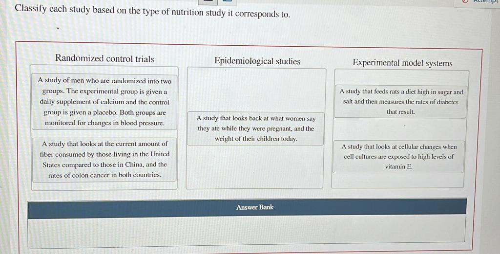 Solved Classify Each Study Based On The Type Of Nutrition | Chegg.com