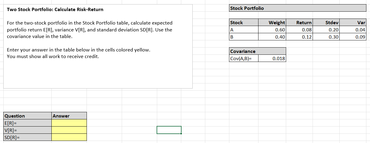 Two Stock Portfolio: Calculate Risk-Return For the | Chegg.com