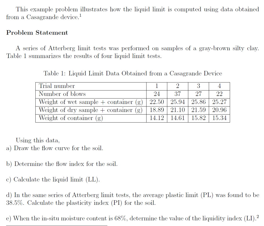 Solved This Example Problem Illustrates How The Liquid Limit | Chegg.com